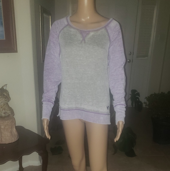 Zen s marled grey purple colorblock ribbed hems cozy sweater - Picture 1 of 10